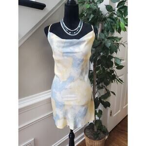 IRIS Women's Yellow & Blue Polyester Scoop Neck Sleeveless Knee Length Dress L